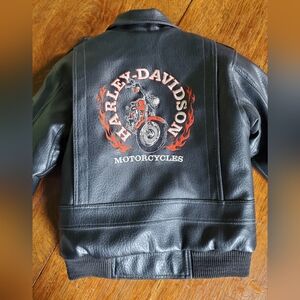 Kids Harley-Davidson Black Pleather Jacket with Red Flames